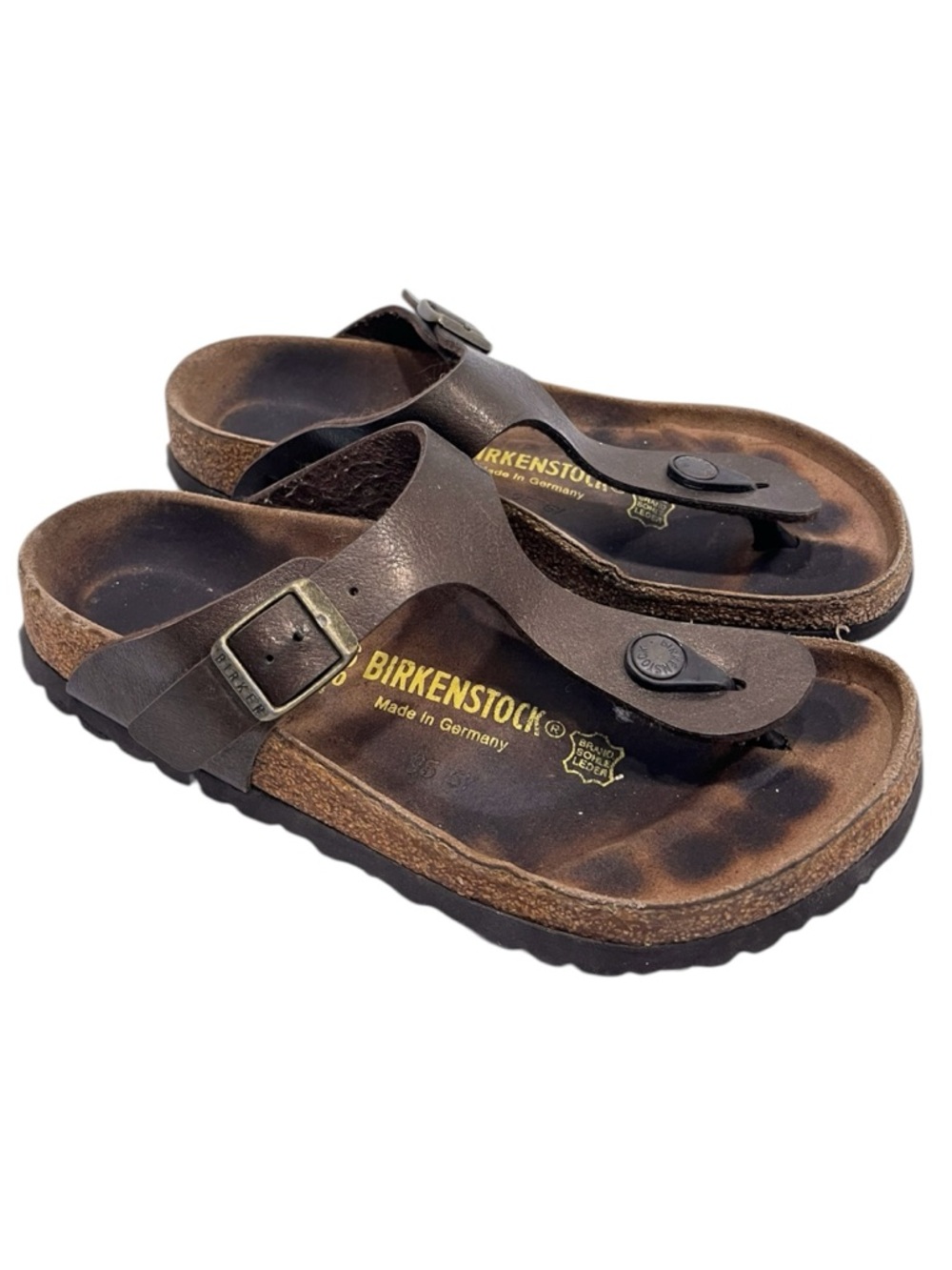 Birkenstock Gizeh Brown Leather Toe-Post Sandals with Buckle 36 - Picture 2 of 8